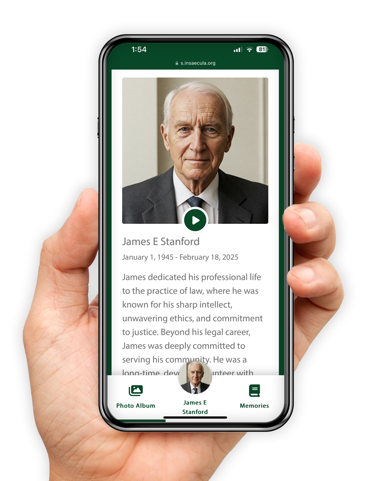 Insaecula app displayed on a mobile phone